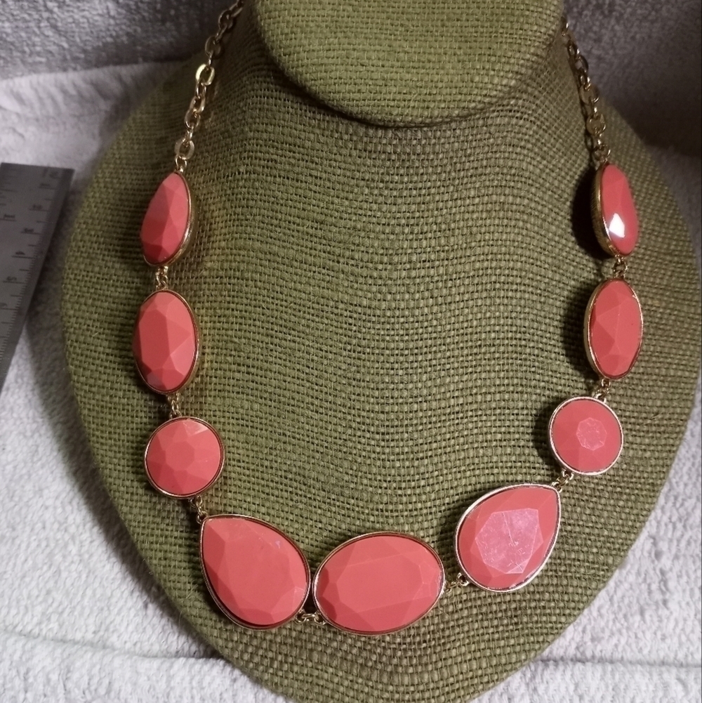 Goldtone orange time & tru statement runway necklace
